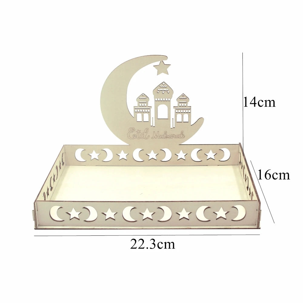 plateau decoratif bois lune etoile eid mubarak mariage anniversaire traditionnel festive