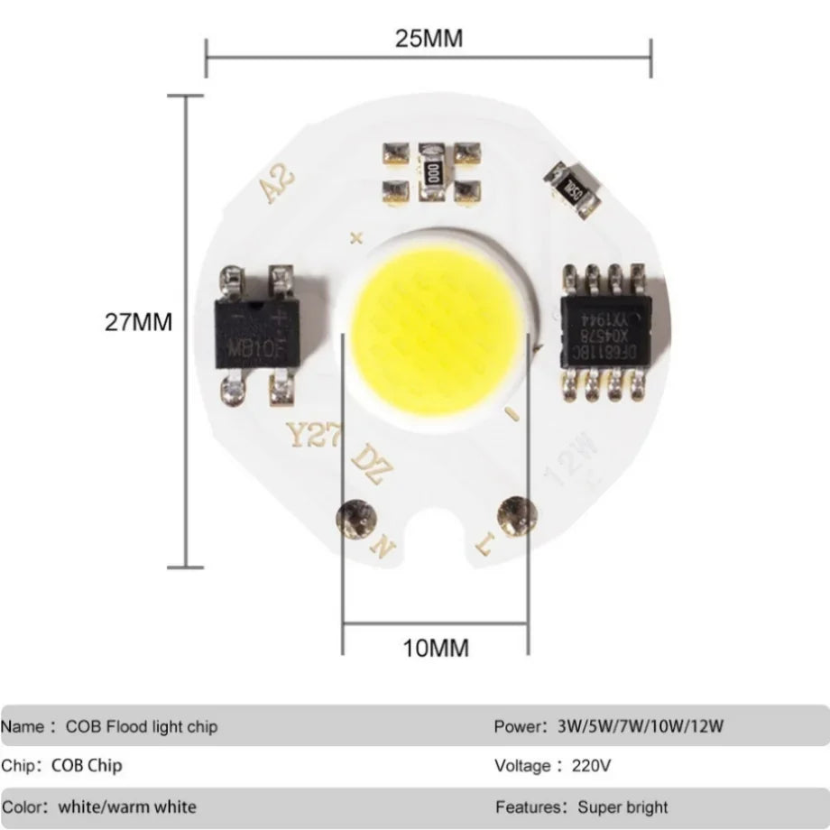 Chip LED COB 10W 12W 3W 5W 7W Blanc Blanc Chaud Facile Monter DIY