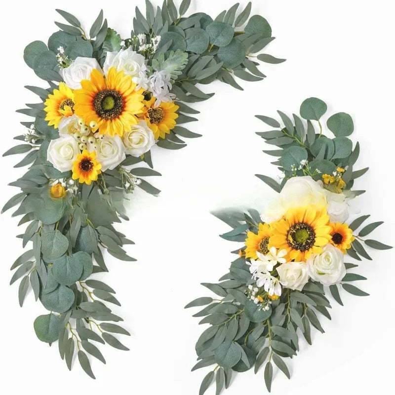 Guirlande florale artificielle romantique roses pivoines feuilles vertes blanc vert mariage decorationextérieur
