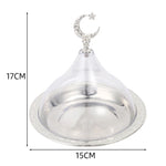 Coupe en métal argenté de style vintage avec ornements lunaires et étoiles, d'une hauteur de 17 cm et d'un diamètre de 15 cm.