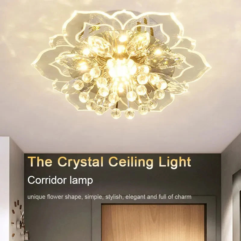 lampe moderne transparente cristal fleur dorée élégante LED autoinstallation chambre salon