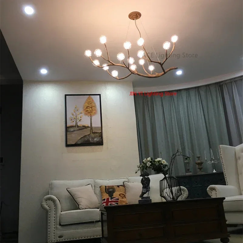 Suspension lumineuse moderne dorée branches naturelles translucides ampoules led g4