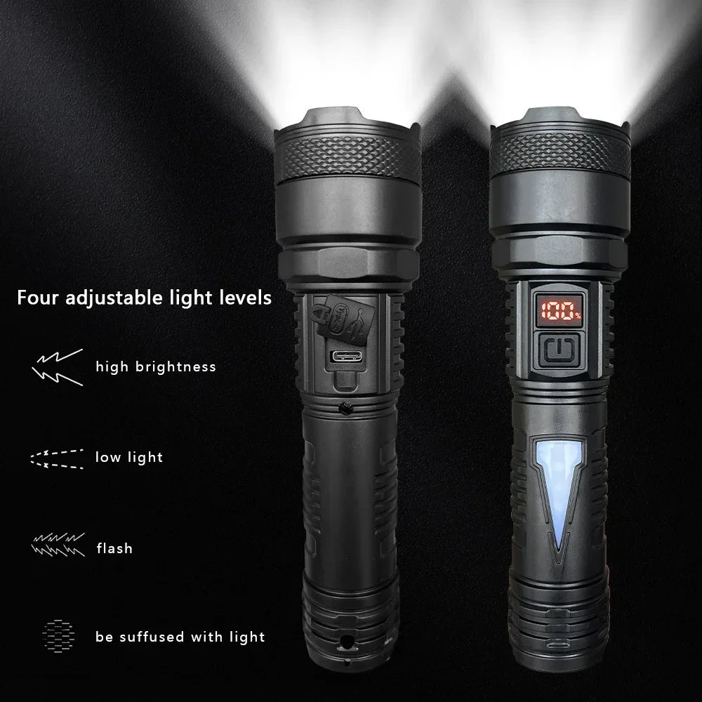 lampe torche led rechargeable moderne compacte texturée noir 172mm 77g haut moyen bas