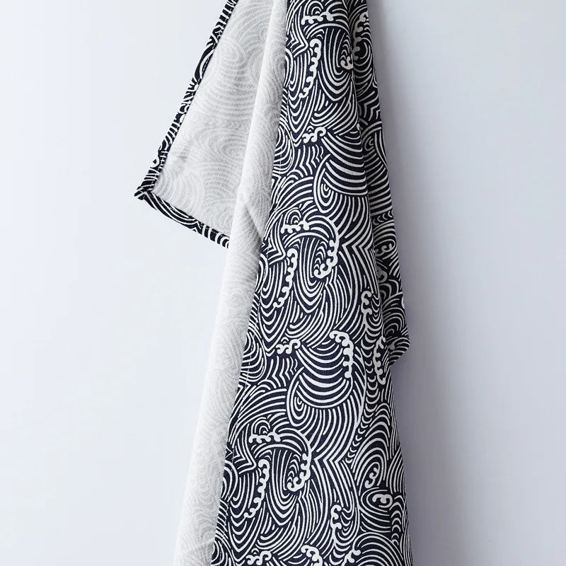 serviettes cuisine bleu marine blanc motif ondulé clips dorés moderne 30x45cm poly coton nhà