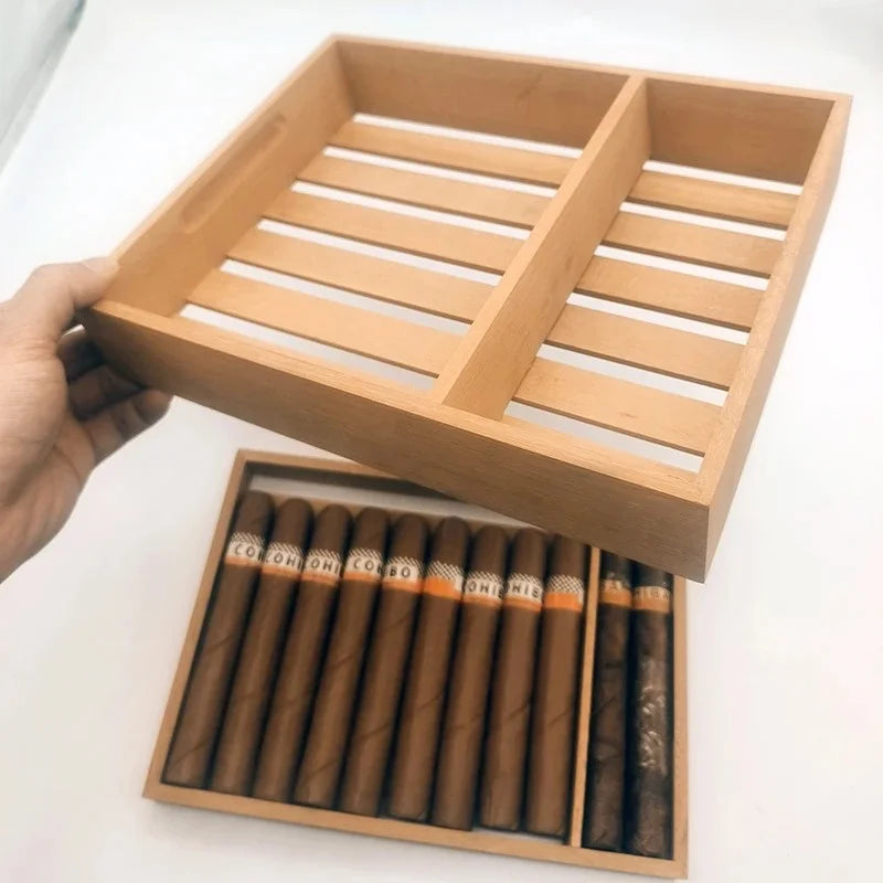 palette cigares bois naturel clair texture bois classique organisation rangement humidificateur bâches cèdre espagnol