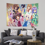 tapisserie graphique anime personnages dessins animés rose vert blanc illustration animaux mignons moderne