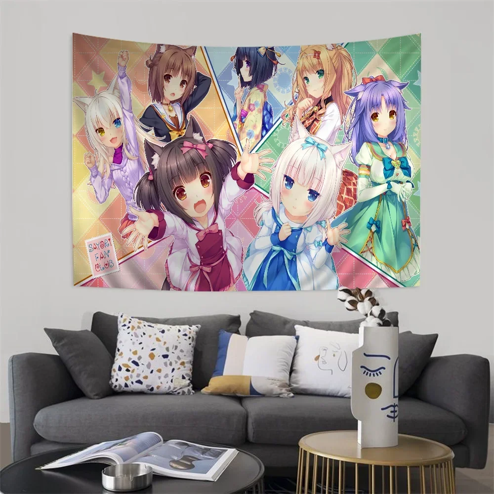 tapisserie graphique anime personnages dessins animés rose vert blanc illustration animaux mignons moderne