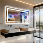 miroir lumineux moderne marbre blanc noir antibuée led bluetooth défog couleurs