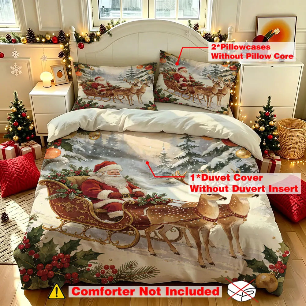 ensemble literie noël père noël blanc rouge vert taies d'oreiller couverture polyester single double