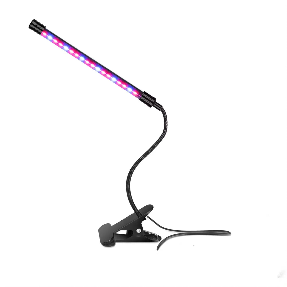 lampe led plante noire controle luminosite bouton alimentation bras flexibles clips moderne