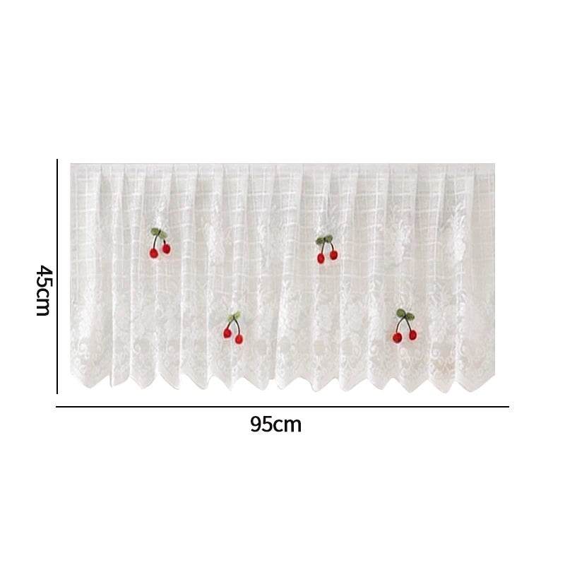 rideau dentelle motif floral cerises blanc rouge vert translucide japonais coréen enfantin chambre porte