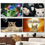 tapisserie murale chat espace vert motif galactique décoration chambre salon moderne humour tissu polyester