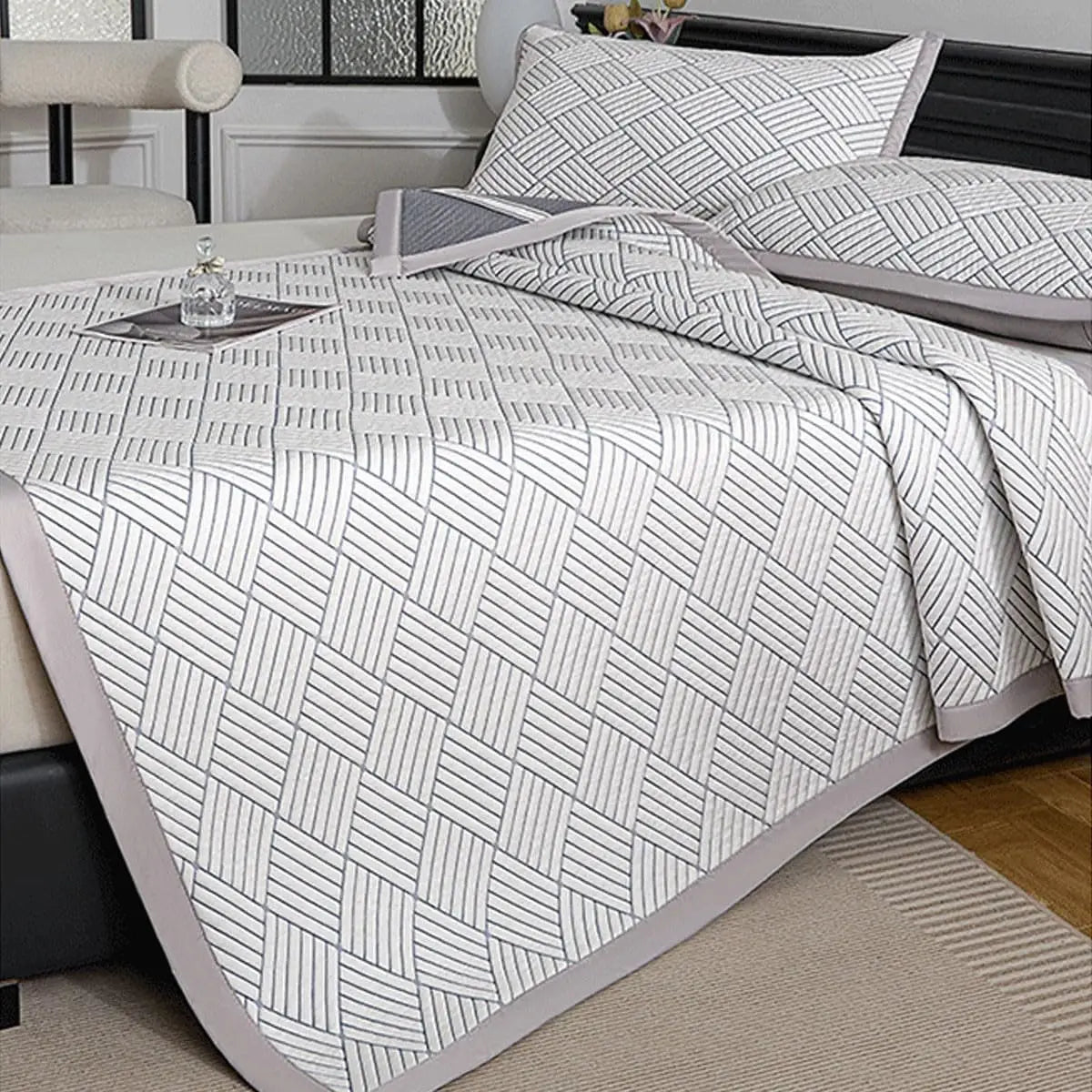 couvre lit moderne rayé gris blanc doux antibruit dimensions diverses adultes chambre lit refroidissement