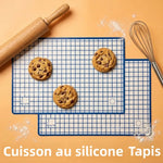 tapis cuisson silicone grille bleu blanc moderne biscuits four pâtisserie antiadhésive réutilisable respectueux environnement