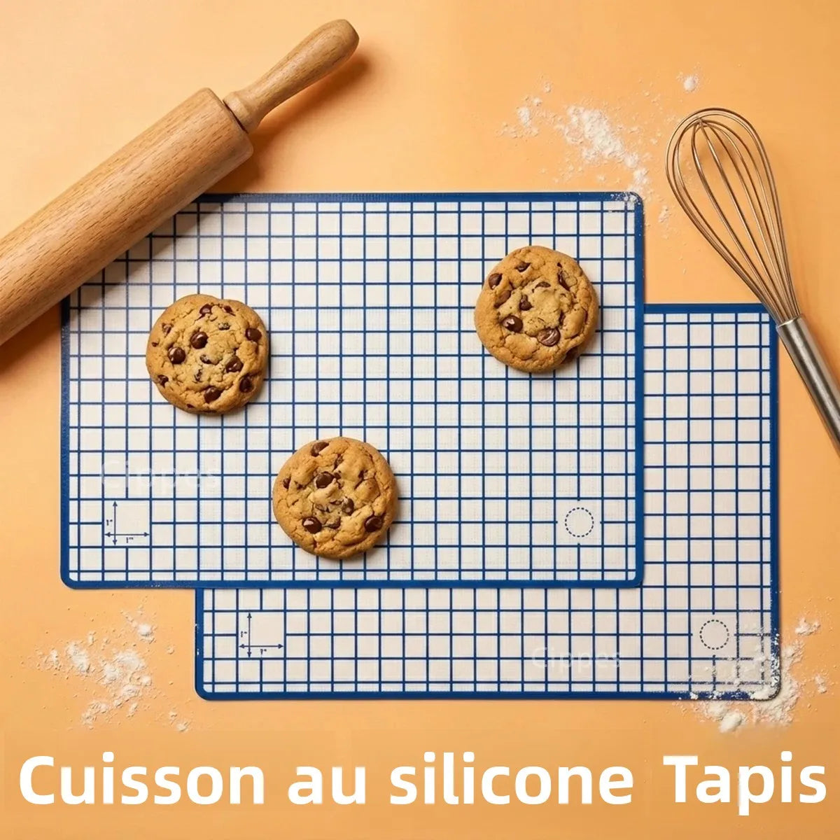 tapis cuisson silicone grille bleu blanc moderne biscuits four pâtisserie antiadhésive réutilisable respectueux environnement