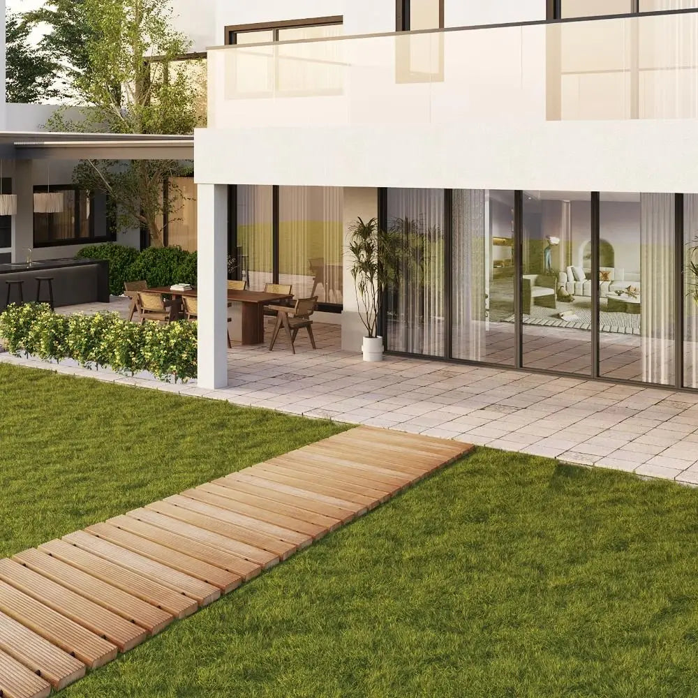 allée jardin bois clair rustique naturelle extérieure résistante intempéries facile installerrollable