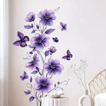 sticker mural adhésif fleurs violettes papillons floral romantique décoration intérieure accessoires maison chambre salon