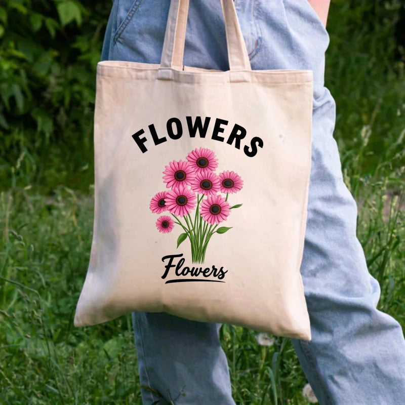 sac main toile imprimé floral fleurs roses vertes poignées réutilisable respectueux environnement
