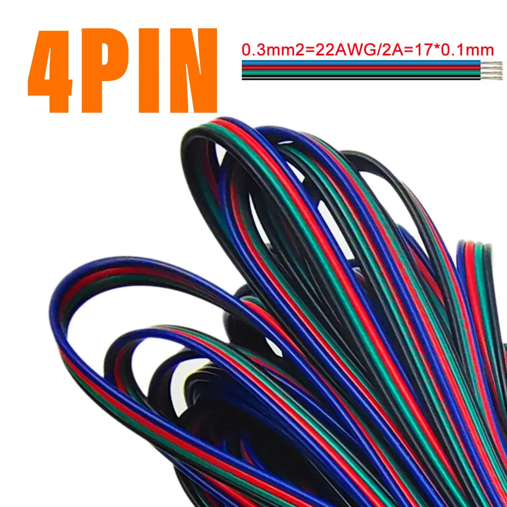 câble électrique flexible led 22awg 1m 5m 10m 2pin 3pin 5pin 6pin rouge blanc