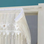 rideau porte décoration dentelle pompons auto adhésif blanc beige violet vertclair