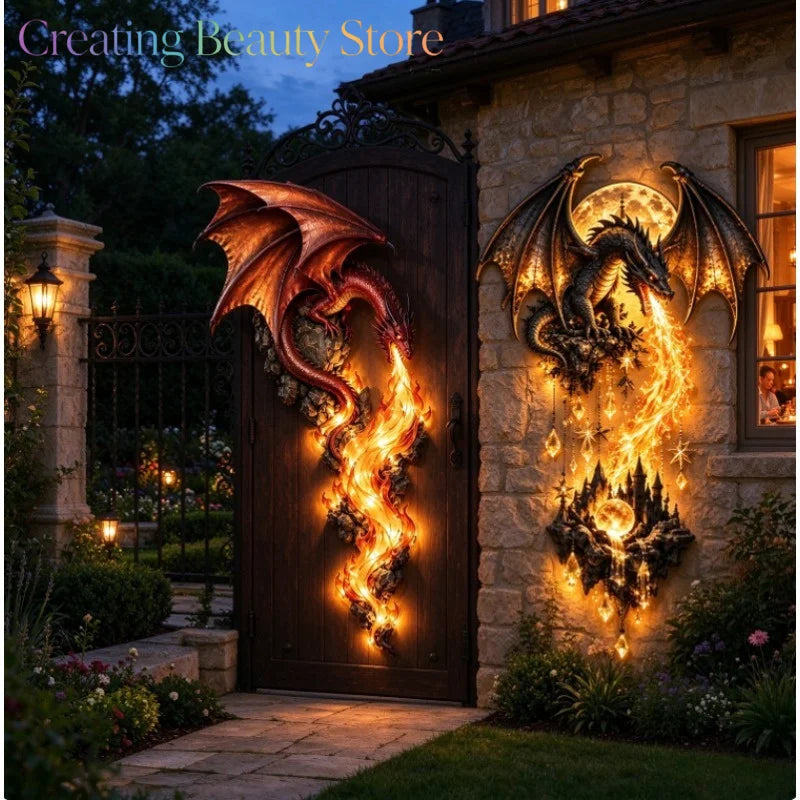 sculpture murale dragon détaillé finition antique fantaisie gothique marron doré noir