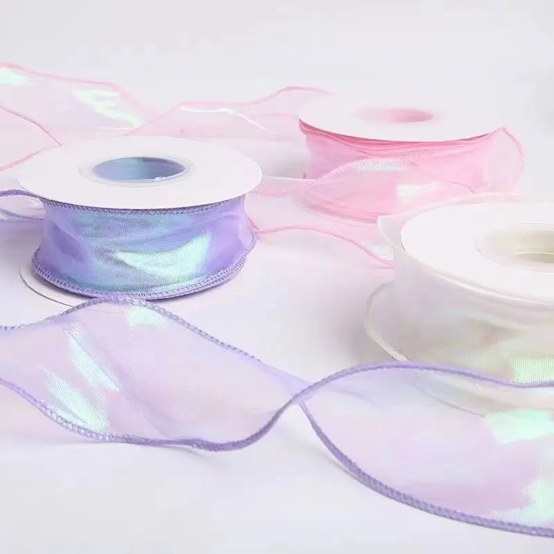 rubans organza holographiques rose jaune vert bleu blanc modernes élégants décoration emballage fêtes