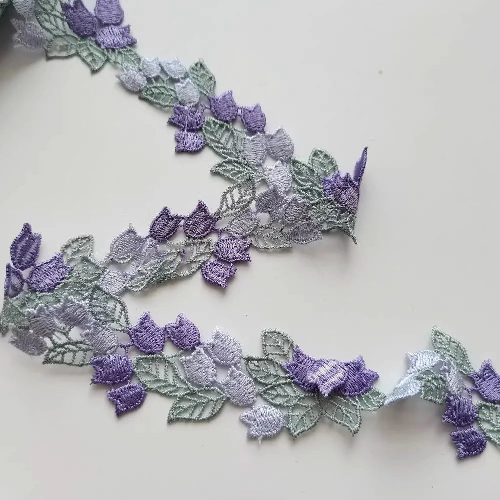 ruban dentelle floral transparent violet gris coton polyester 3.7cm large romantique