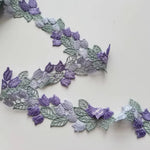 ruban dentelle floral transparent violet gris coton polyester 3.7cm large romantique