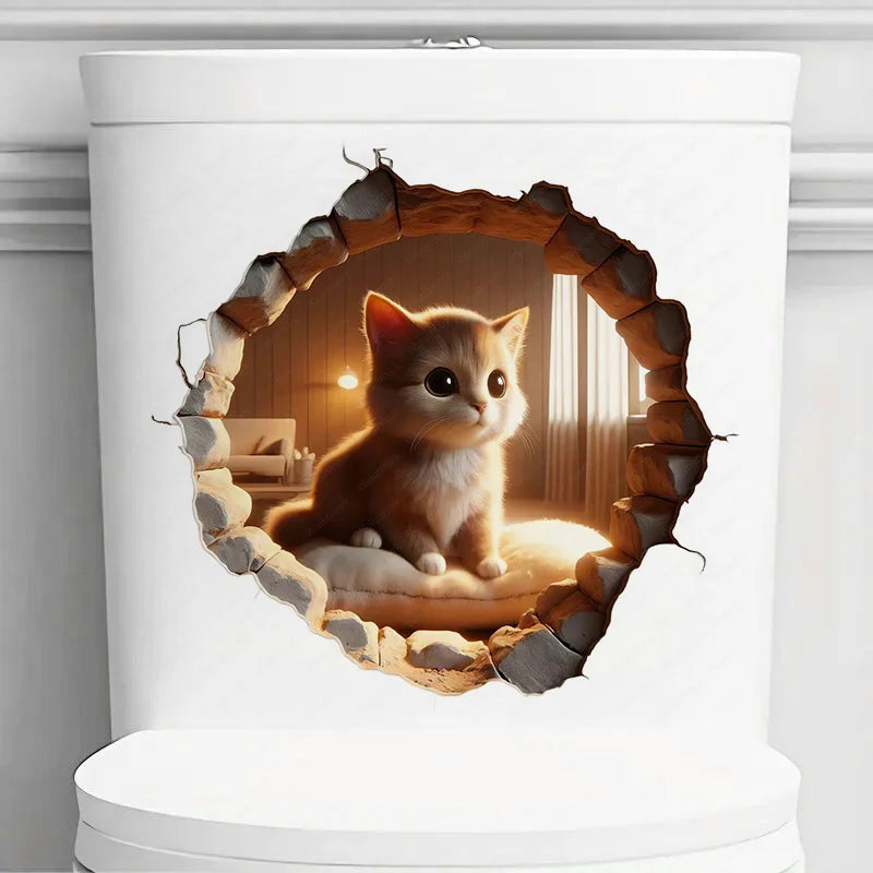 autocollant mural 3d chaton orange beige blanc gris adhésif décoration intérieure effet percé moderne
