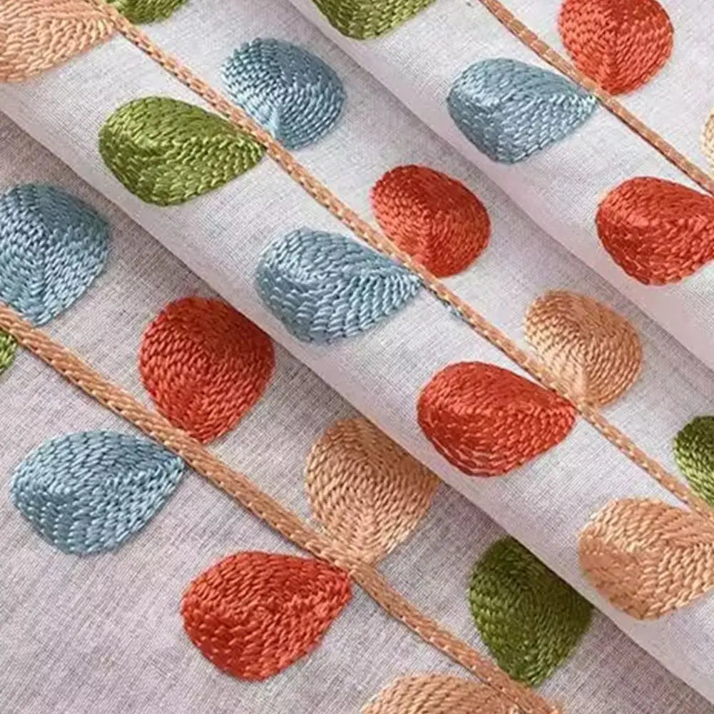 rideau blanc feuilles brodées pastorale polyester fenêtre décorative rustique translucent 150x60cm