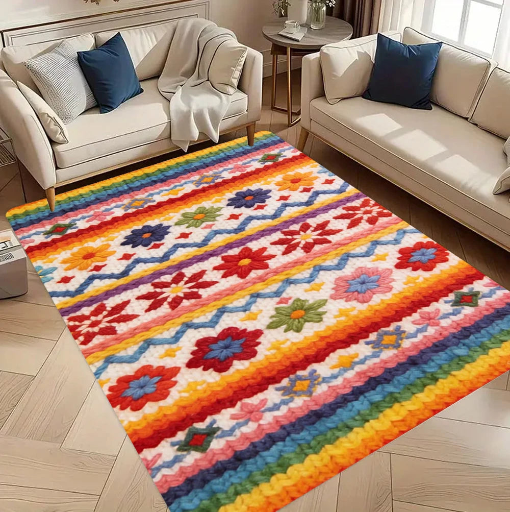 tapis moderne floral multicolore rectangle 60x90cm polypropylène polyester