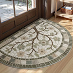 tapis demi circulaire moderne noir blanc carreaux géométriques antidérapant extérieur salon opacité adhésif polyester