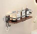 étagère salle bain bois marron foncé moderne fixée mur sans perçage réutilisable multifonctionnelle