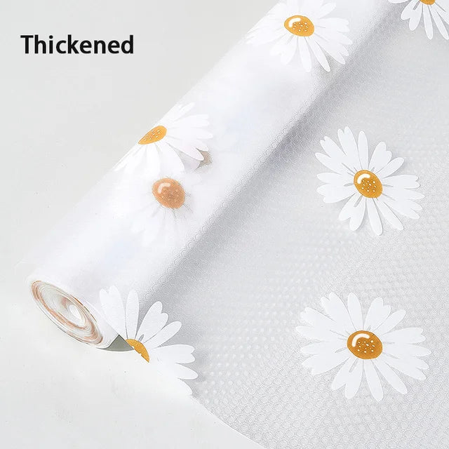 tapis protection meuble beige fleurs blanches tache jaune texture moderne adhésif 30x100cm 30x300cm