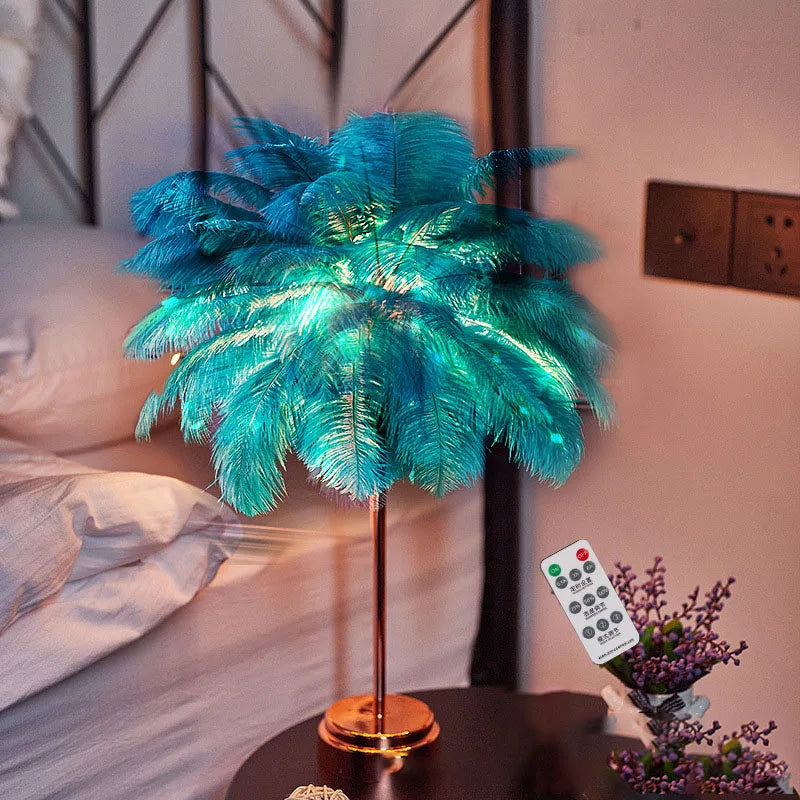 lampe arbre plumes guirlande led rose blanche dorée décoration bohème moderne chambre