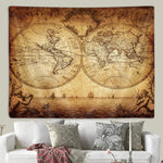 tapisserie vintage carte monde détails historiques beige marron noir rectangle