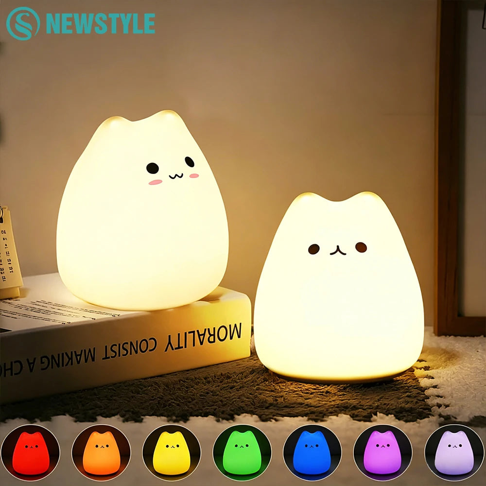veilleuse chat forme animaux couleurs changeantes kawaii enfant lumiere led piles aaaRGBO