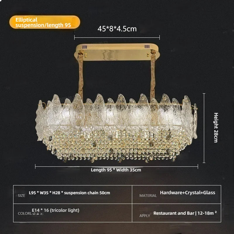 lustre cristal transparent doré feuilles pendeloques classique chambre salon