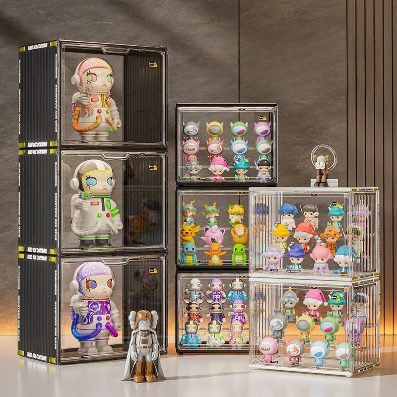 présentoir transparent empilable figurines collection multicolores modernes stylisés respectueux environnement