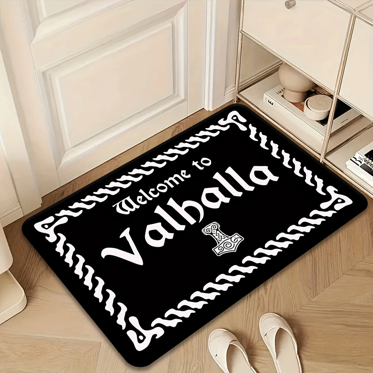 tapis bienvenue moderne viking noir blanc lettres symboles antidérapant résistant machine lavable porte chambre