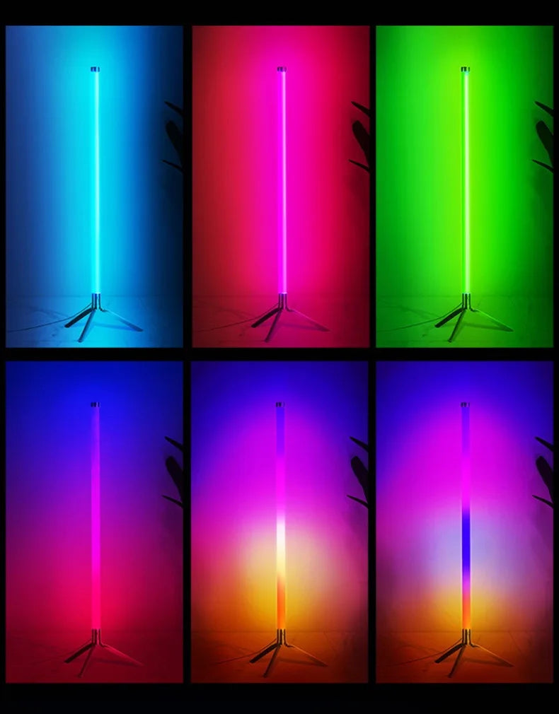 lampe sol led rgb blanc multicolore moderne télécommande minimaliste fixée trépied chambre salon