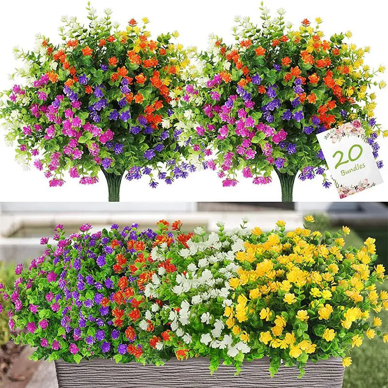 bouquets artificiels fleurs violettes oranges jaunes blanches modernes extérieurs mariage décoration festive