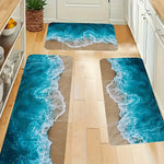 tapis sol bleu beige ondes mer sable moderne résistant intérieur extérieur plage