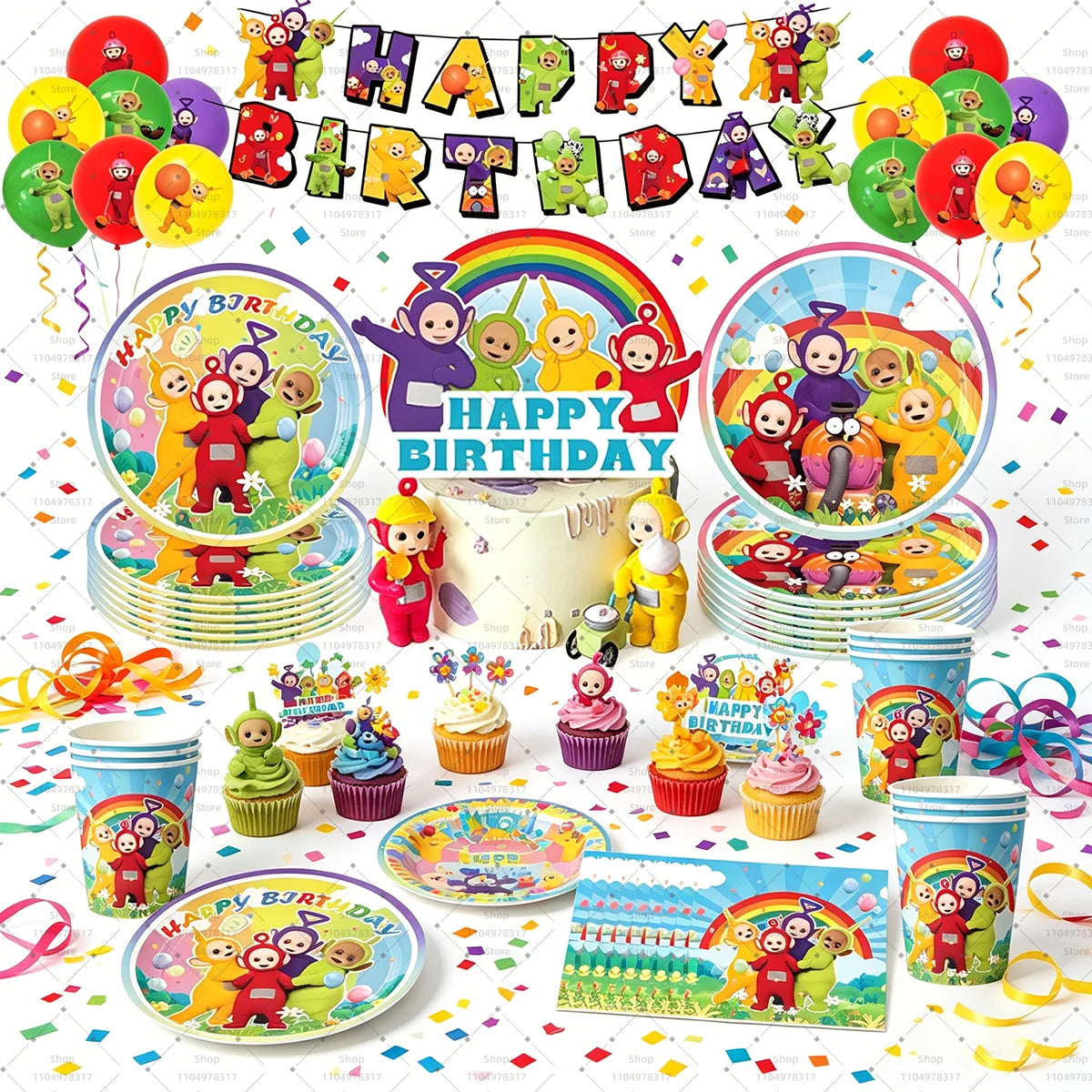 décoration fête anniversaire ballons serviettes assiettes nappe guirlande happy birthday multicolore enfants festif