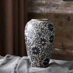 vases céramique blanc noir floral traditionnels classiques salon entrée decoration cylindrique
