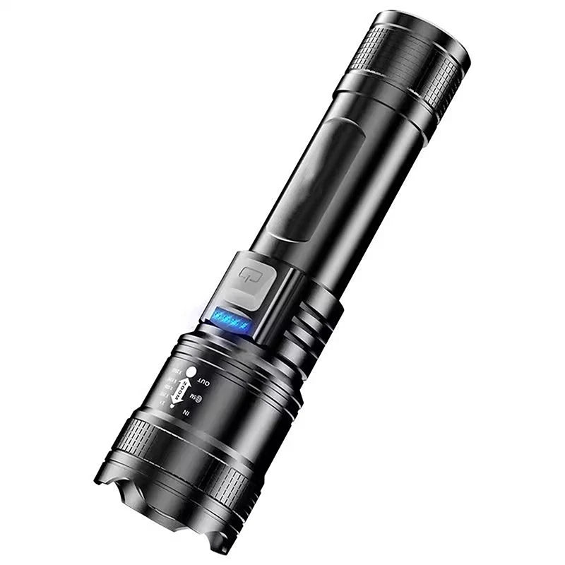 lampe torche noire texturée moderne rechargeable usb éteins étanche poignée