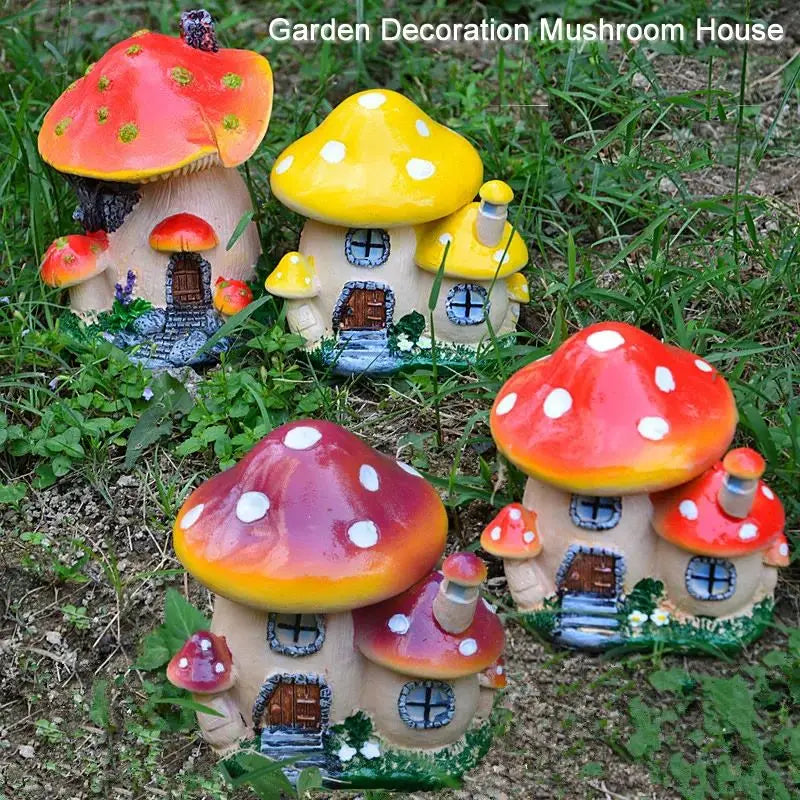 décoration intérieure résine maison miniature champignon rouge jaune détails floraux cartoon
