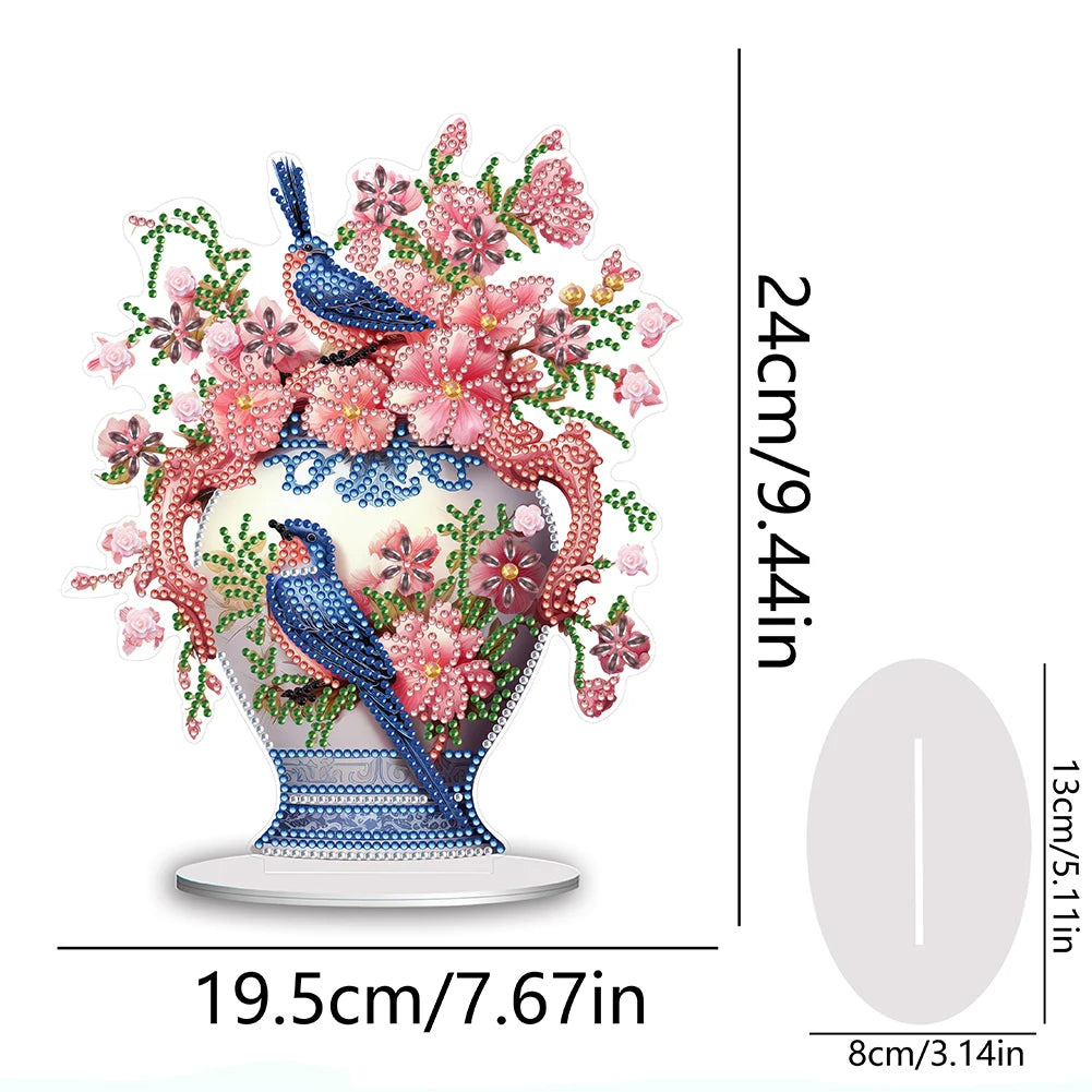 bouquet fleurs artificielles oiseaux peintures acrylique noël artisanal bleu rose blanc verte