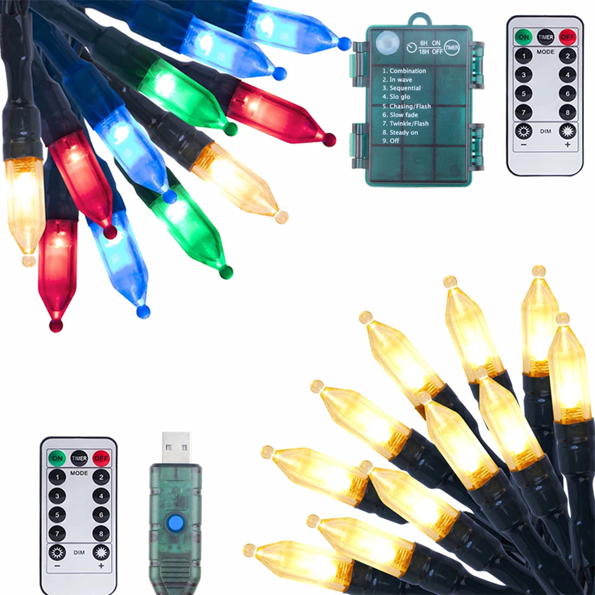 guirlande lumineuse multicolore led adhésive boite piles télécommande moderne noël événementsextérieur