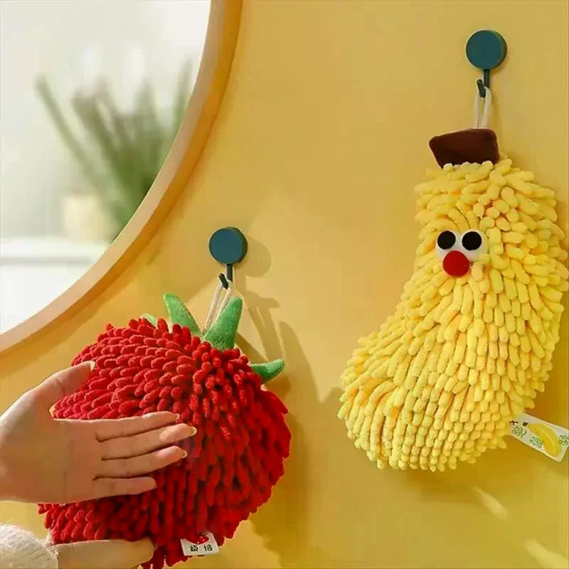 serviettes décoratives fruit forme banane fraise douces absorbantes cuisine ludiques mignonnes texturées filaments épais